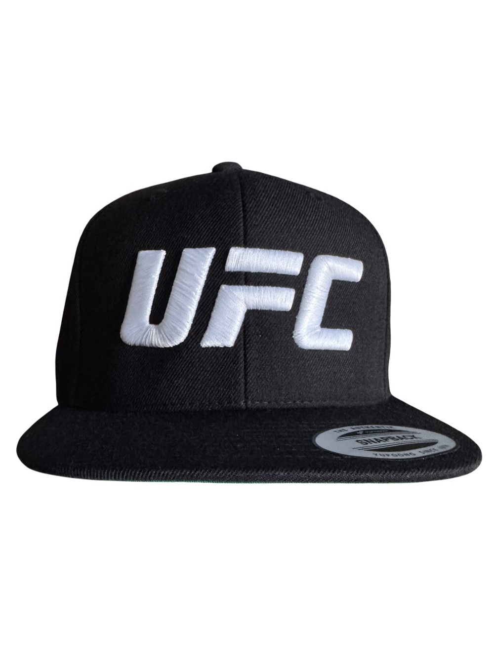 UFC Black White Embroidered Logo Snapback Hat Yupoong Flat Brim NWT